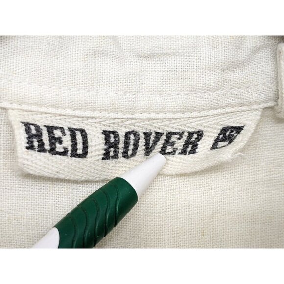 Red Rover Button Up Shirt Linen Cotton Blend Bandana Floral Patches Large L - Picture 3 of 9